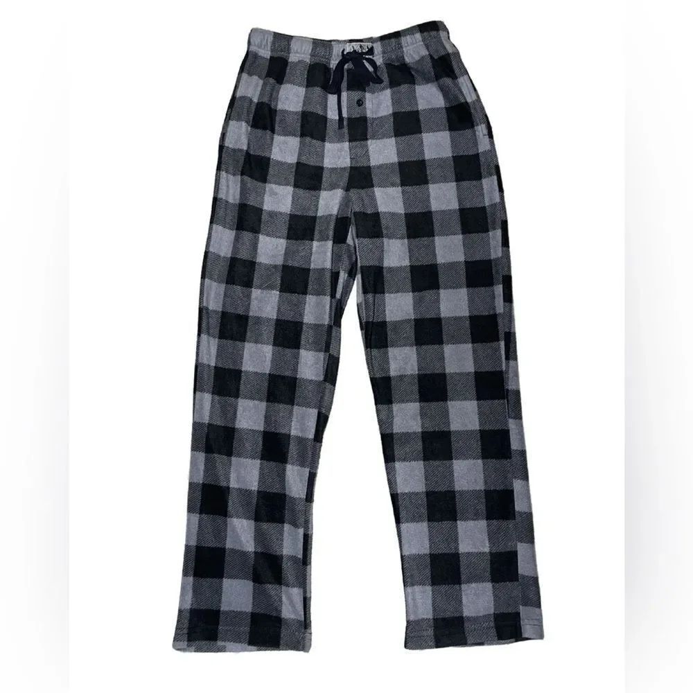 Lucky Brand Men’s Black & Gray Buffalo Plaid Fleece Pajama Pants (Size: M)